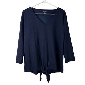 Talbots Womens Tee Tie Front V Neck 3/4 Sleeve Navy Medium